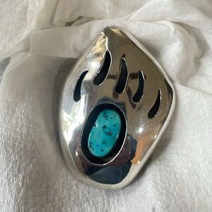 SS, Navajo, turquoise, Bear claw, belt buckle, signed, E. Redhorse, beautiful,MW
